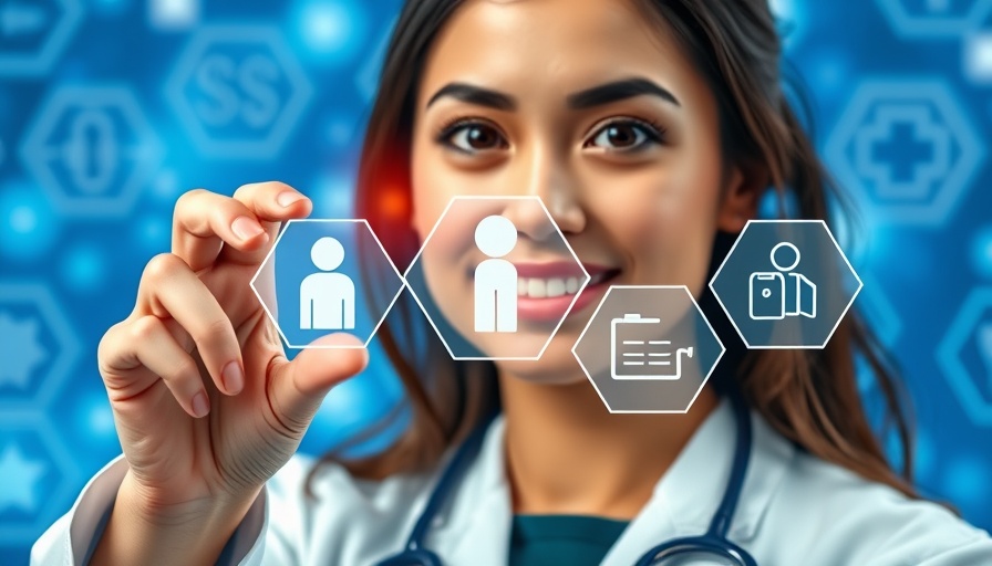 Young female doctor exploring virtual icons symbolizing global telemedicine market growth.