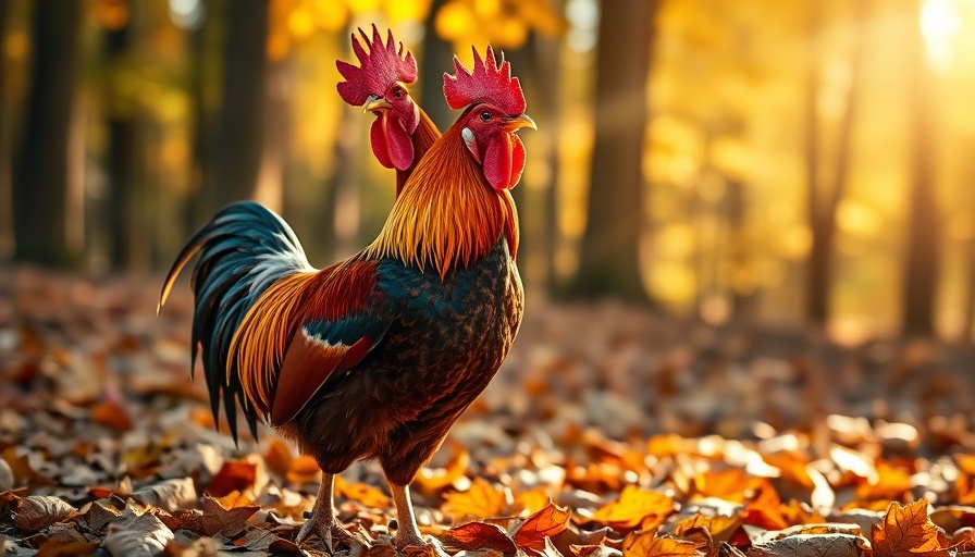 Repurpose fall leaves for chickens with vibrant rooster on autumn leaves.