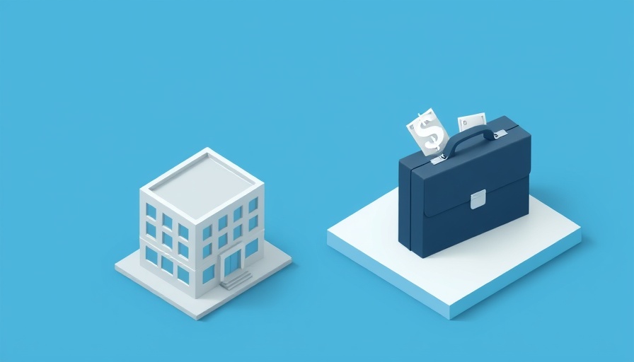 Isometric business illustration of building and briefcase symbolizing Kawa Capital's financial move.