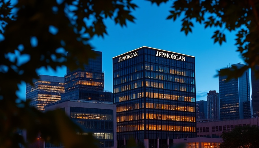 JPMorgan building at night with glowing windows and sky.