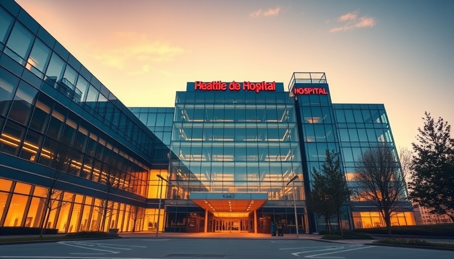 Modern hospital building with healthcare industry trend banner, Medicare telehealth coverage changes.