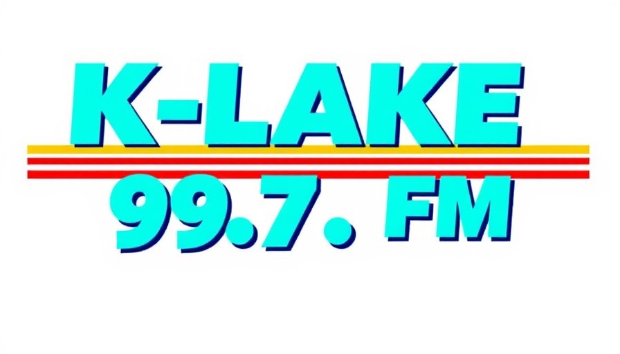 Retro K-LAKE 97.7 FM logo in bright colors.