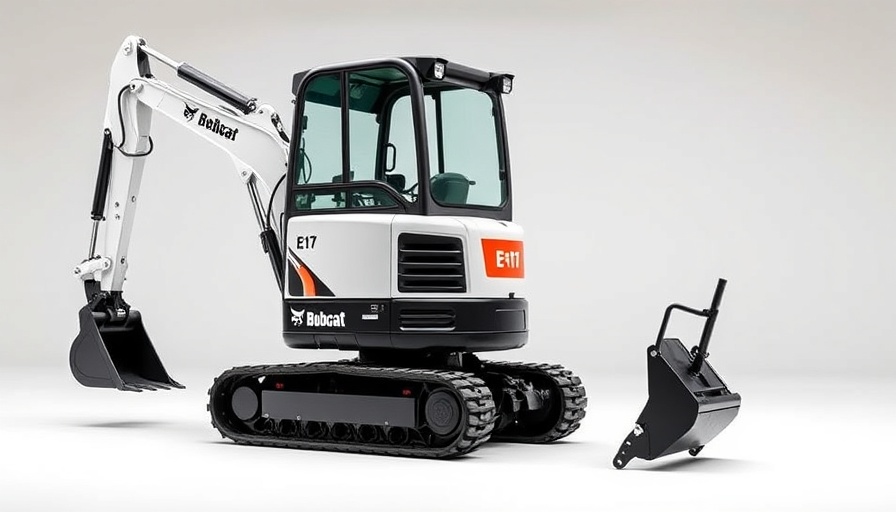 Bobcat E17 Mini Excavator side view on white background