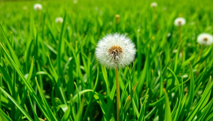 Vibrant lawn with dandelions, sunny day scene, Benefits of Dormant Seeding Your Lawn.