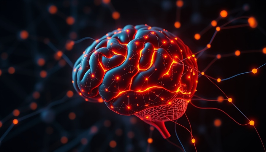 Futuristic digital brain with glowing neural pathways, AI stocks for retirees concept.