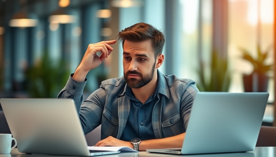 Man applying for Social Security in Muskegon, looking concerned at laptop.