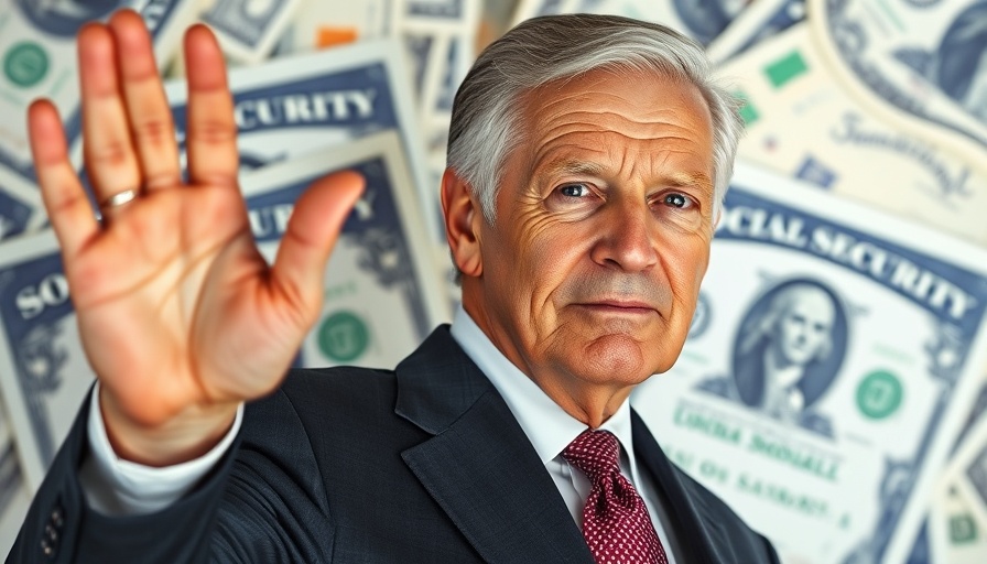 Composite image with politician, Social Security, currency.