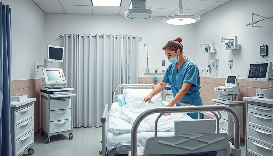 Nurse preparing a hospital bed in a Wyoming healthcare setting.