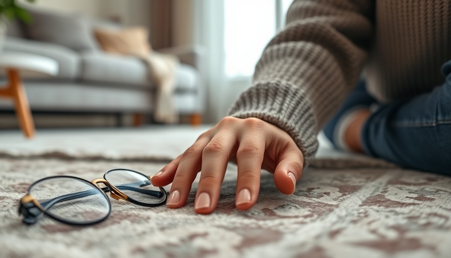 Winter fall prevention tips for seniors image with fallen individual in living room.