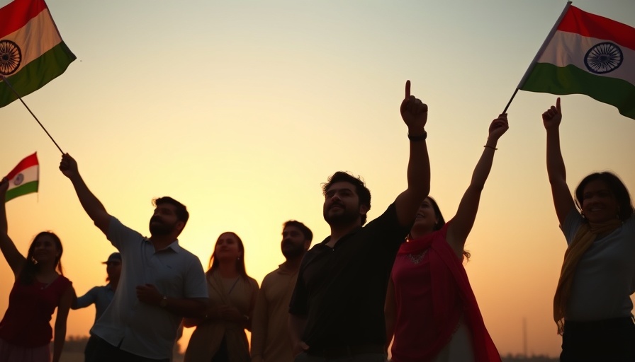 Silhouette group waving flags at sunset
