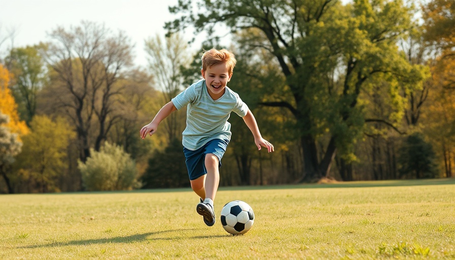 Young boy running after a soccer ball in a grassy field.