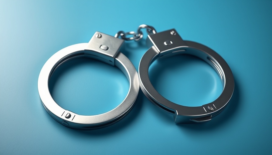 Metallic handcuffs on blue background symbolizing senior living safety.