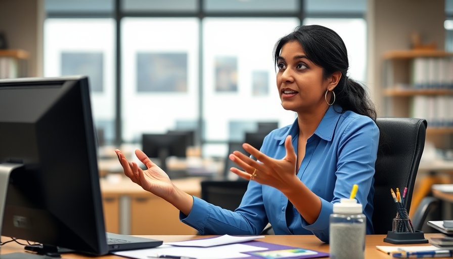 Professional woman in office, animated discussion, seeking male validation.