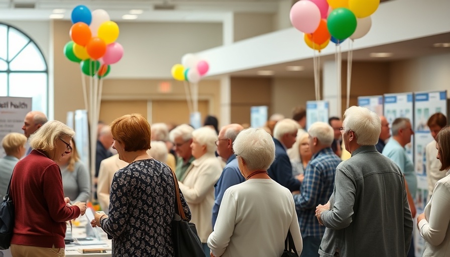 Senior health fair attendees engage at information booth, Camden County.