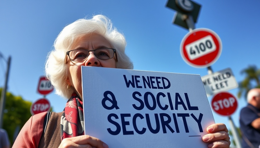 Elderly woman protests Social Security Disability benefits cuts with sign.