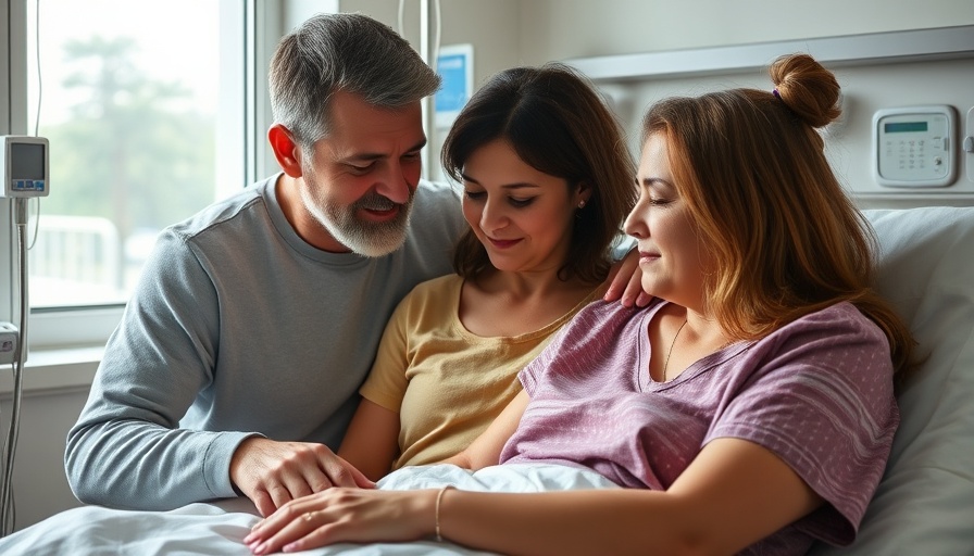 Family support in hospital room, conveying autism advocacy and support for families.