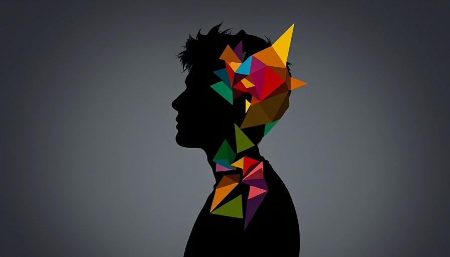 Colorful human design silhouette filled with geometric shapes.