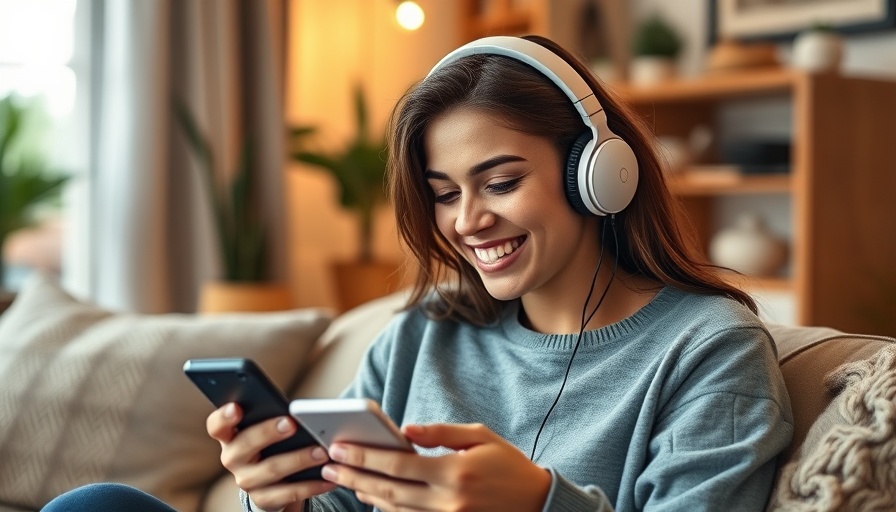 Cheerful young woman enjoying music on her phone, related to Hillenbrand stock surge retirement planning