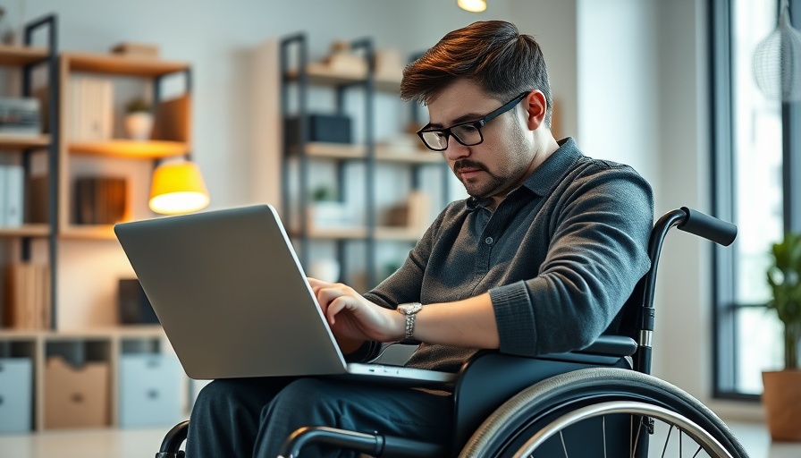 Man in wheelchair looking stressed at laptop, GE Vernova stock down.