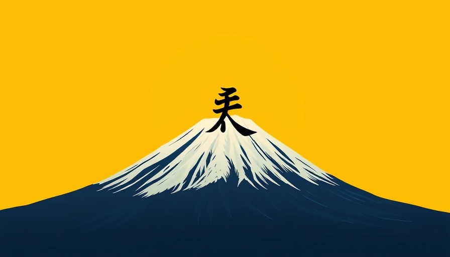 Minimalist design of kanji with Mount Fuji, overcoming fear in martial arts Gurnee.