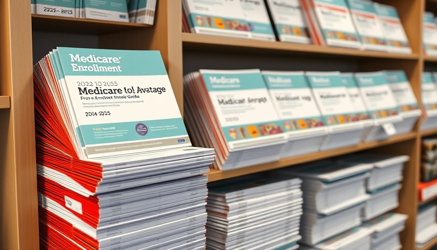 Brochures for Medicare Open Enrollment organized on shelves.
