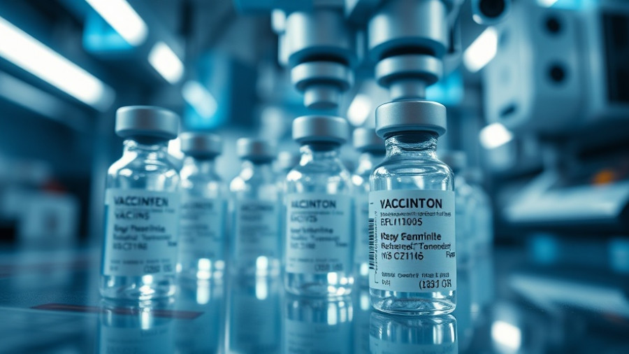 Close-up of vaccine vials in a lab, focusing on manufacturing.