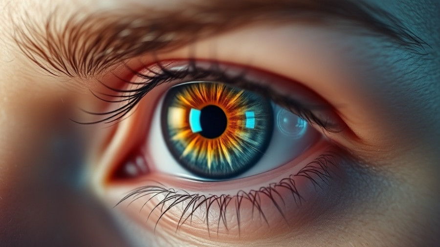 Close-up of eye with smart contact lenses for ocular health.