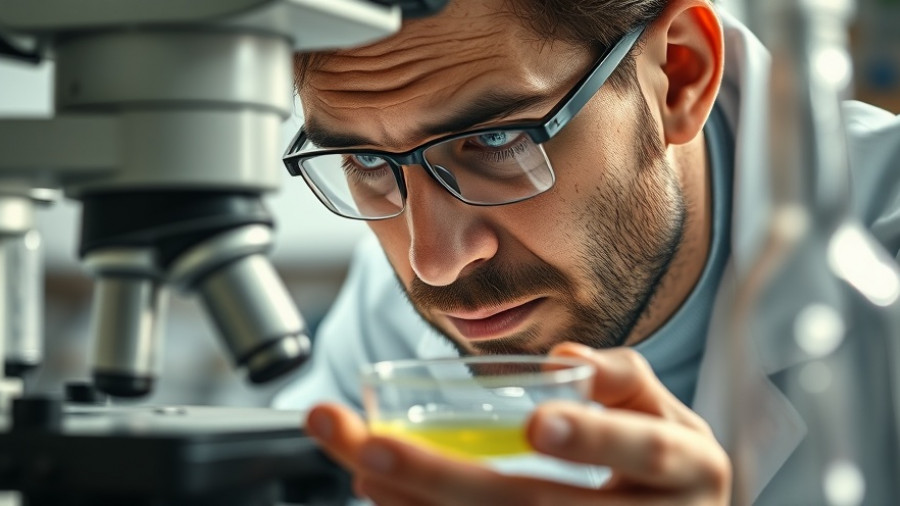 Scientist studying under microscope in lab related to at-home Alzheimer’s injection.