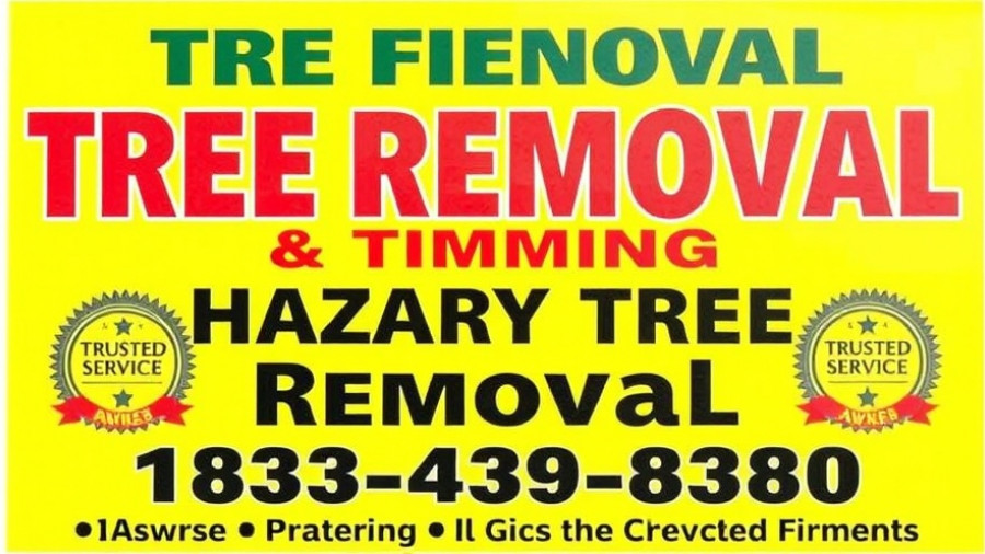 Tree care services ad with contact and service details.