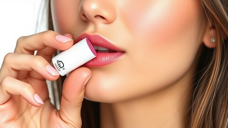 Close-up of a woman holding lip balm for dry lips.