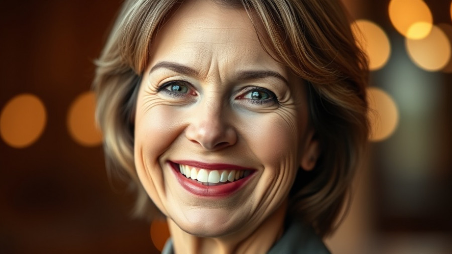 Professional woman smiling in a pharmacy benefits context.