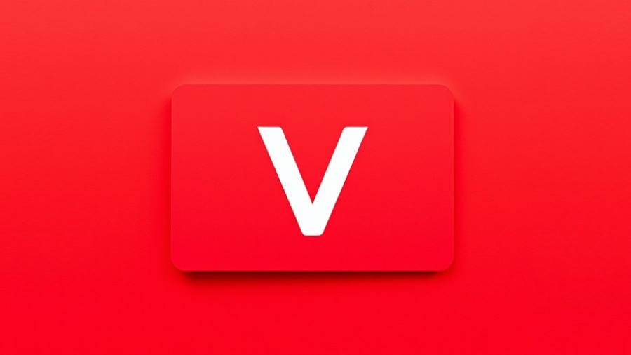 Simple red card with white V, minimalist design.