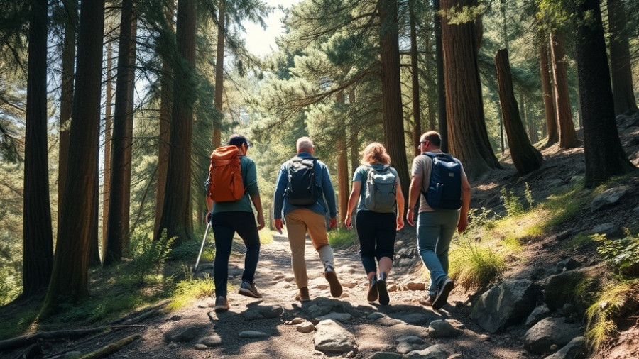 Hiking group in forest on Marion Davis Trail