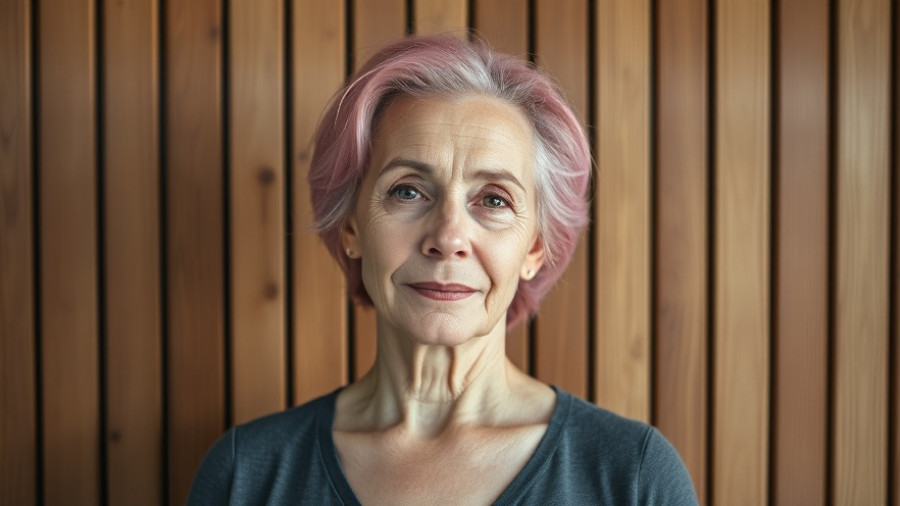 Woman with pink hair against wooden background, autism support for neurodivergent families.