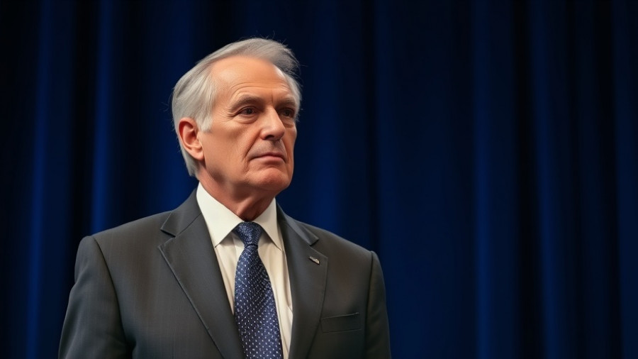 Thoughtful older man in suit on stage, Social Security financial planning strategies backdrop.
