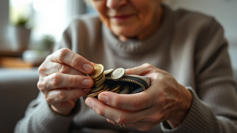 Elderly woman counting coins at home, illustrating wealth influences life expectancy.