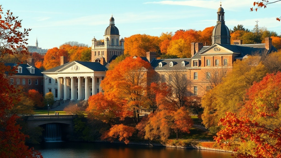 Harvard campus with fall colors, highlighting financial challenges.