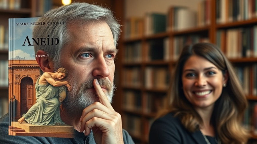 Aeneid book with portraits of translators and discussion on empire glorification.