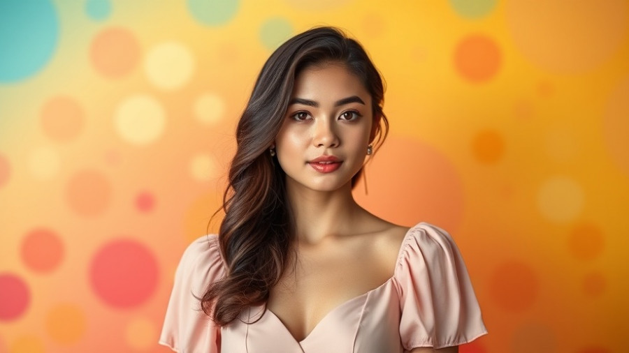 Elegant woman in pink dress with colorful background, representing strength.