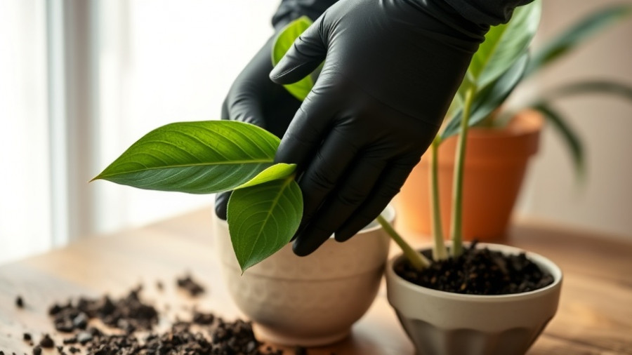 Person repotting an Alocasia plant on a table, highlighting when to repot.