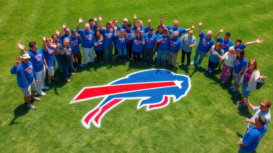 Sports team lawn logos gathering with Buffalo Bills logo on grass