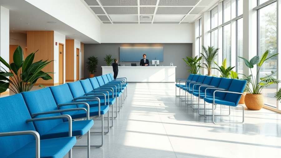 Empty waiting room in an insurance office with natural light.