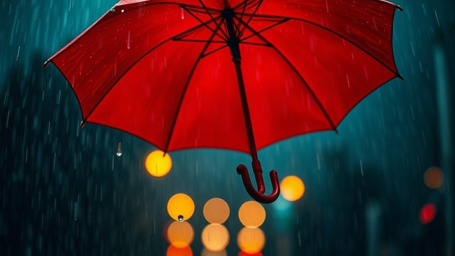 Vibrant red umbrella providing shelter in the rain, symbolizing private credit investment for insurers.