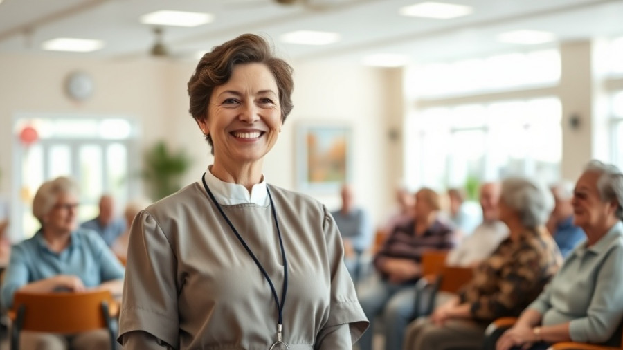 Senior community center gathering highlighting senior living solutions.