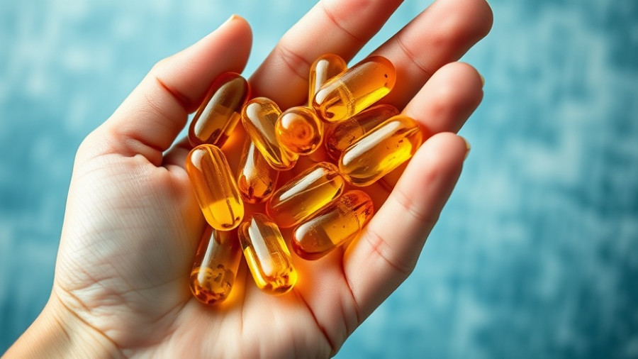 Hand holding Omega-3 capsules, linked to Alzheimer's prevention benefits.