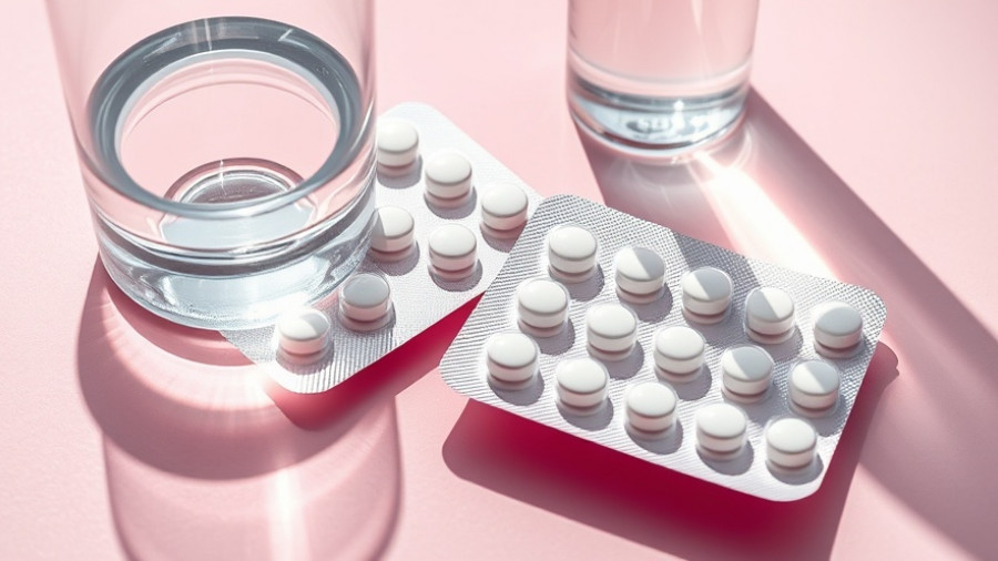 Statins blister packs and water glass on pastel background