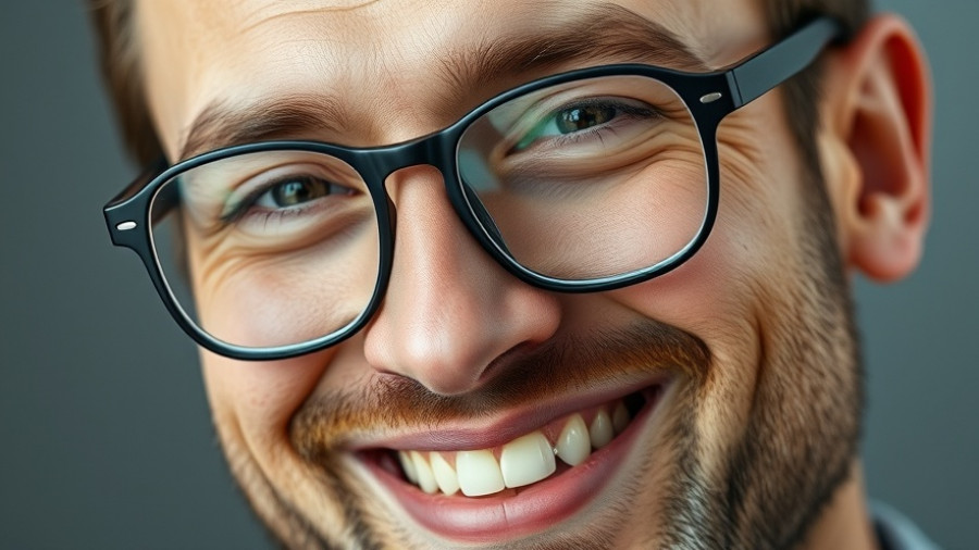 Smiling man with glasses providing a warm and welcoming expression.