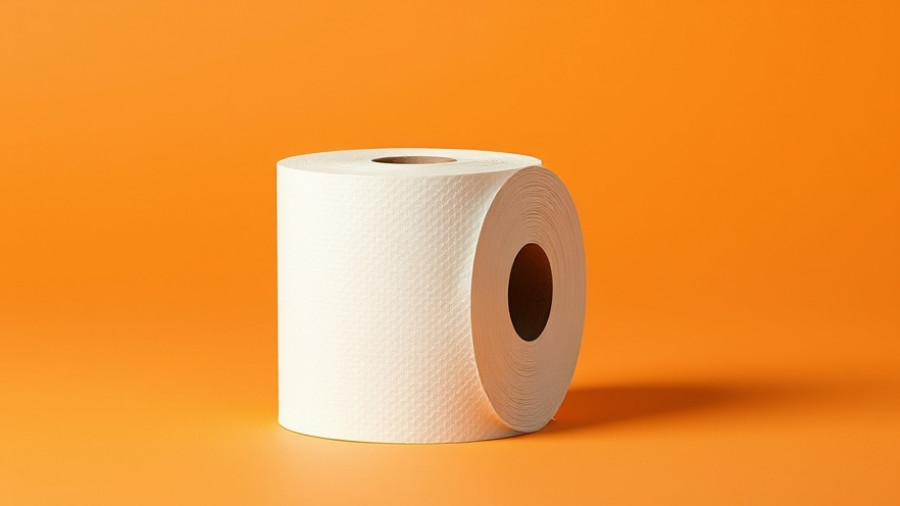 Toilet paper roll on orange background, foods for constipation.