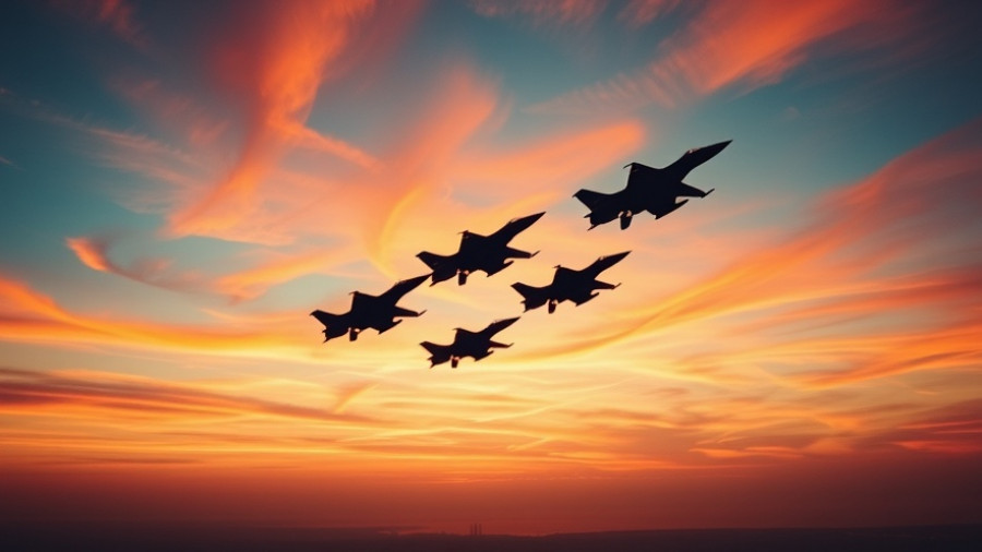 Silhouette of fighter jets at sunset representing Lockheed Martin investment outlook.