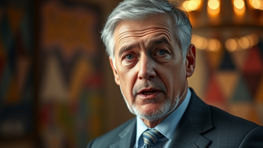 Middle-aged man speaking with colorful background, Social Security Muskegon.